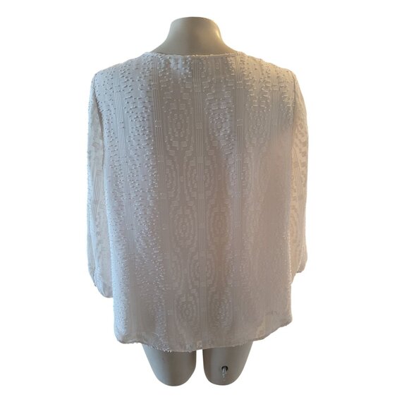 TALBOTS Sheer White Textured Blouse Split Neckline Detail beach coastal lightwei - Picture 4 of 9